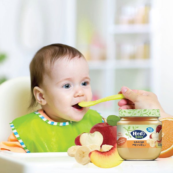 پوره میوه کودک هرو بی بی مخلوط میوه ها بالای 5 ماه حجم 125 گرم