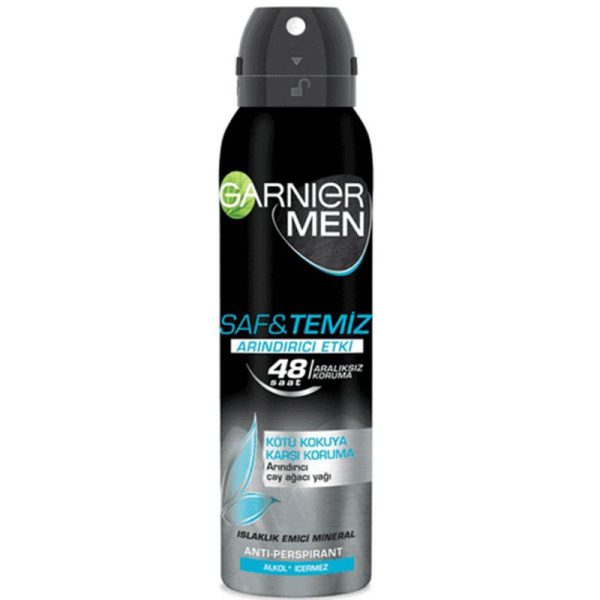 Garnier Saf and temiz mens antiperspirant spray volume 150 ml 66 اسپری زیر بغل گارنیر به همراه لیف هدیه