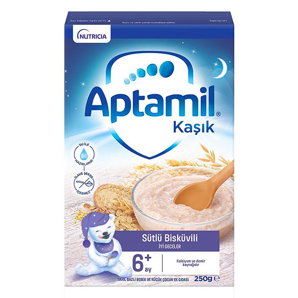 سرلاک آپتامیل Aptamil شب بیسکویت همراه با شیر بالای 6 ماه حجم 250 گرم