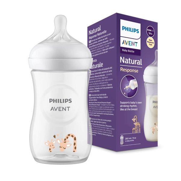 شیشه شیر فیلیپس اونت Avent بالای 1 ماه 3 قطره زرافه حجم 260 میلی